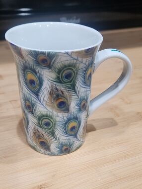 Barnes & Noble Peacock Feather Ceramic Mug - Blue Green Gold.